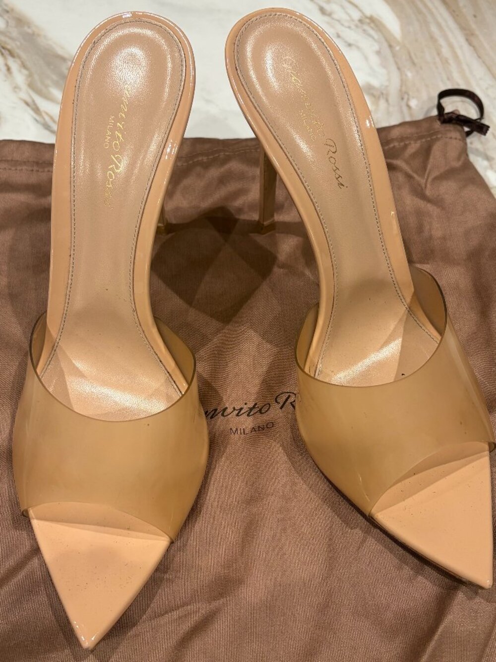 Gianvito Rossi Elle 105MM Stilleto Heel Mules - Beige - 40